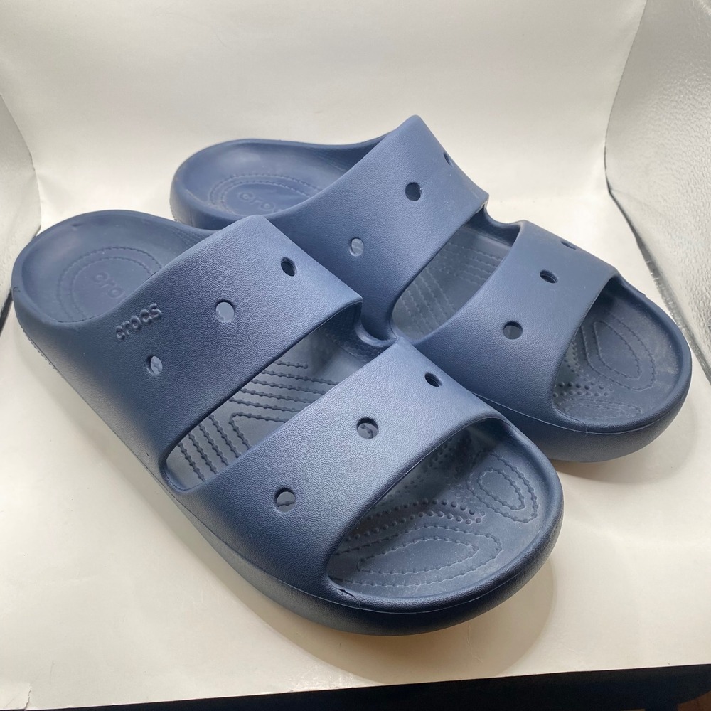 Crocs Classic Slide 2.0 Sandals Mens 12 Navy Blue Two Strap Comfort Water Shoes